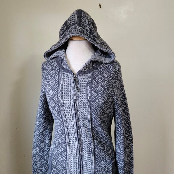 ATHLETA Spooner Summit Sweater Gray Blue Fair Isle Nordic Long Zip Wool Blend S - Picture 2 of 9